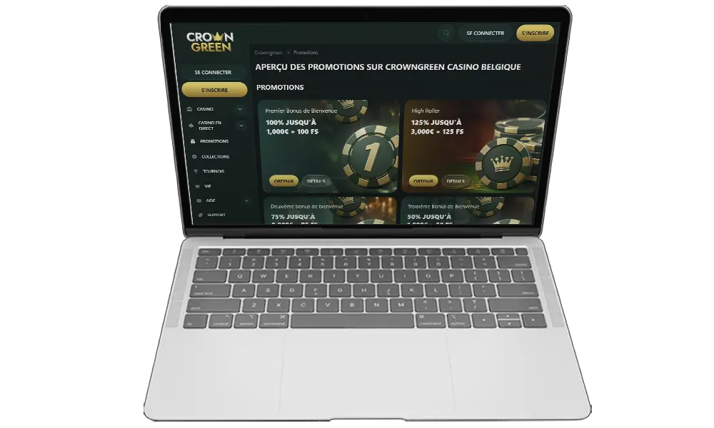 Bonus CrownGreen Belgique: Pack de bienvenue, tours gratuits et promotions
